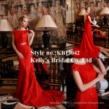 Royal design moderne vente chaude rouge scoop décolleté lacet long train cap manches ouvert arrière sirène robes de mariée
